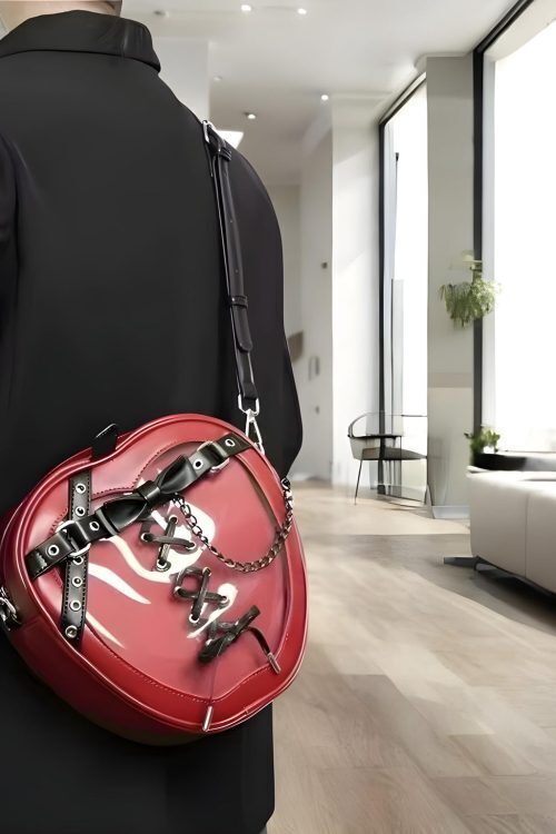 Red Lace Heart Ita Tote Bag with Clear Window for Pin Display