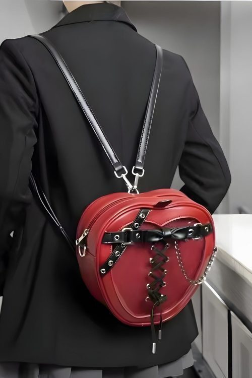 Red Lace Heart Ita Tote Bag with Clear Window for Pin Display