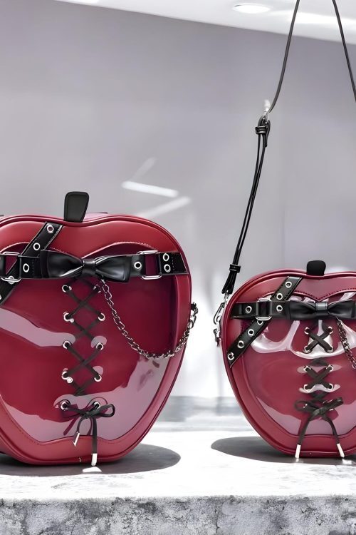 Red Lace Heart Ita Tote Bag with Clear Window for Pin Display