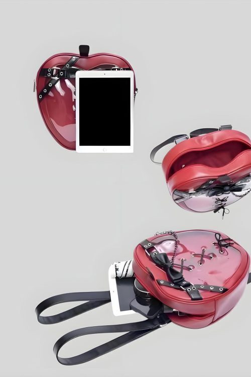 Red Lace Heart Ita Tote Bag with Clear Window for Pin Display