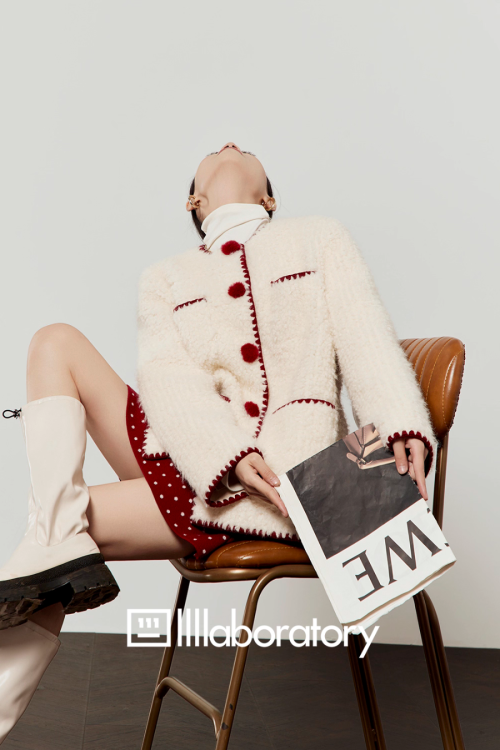 Red Pom-Pom Coat / Red Polka Dot Skirt