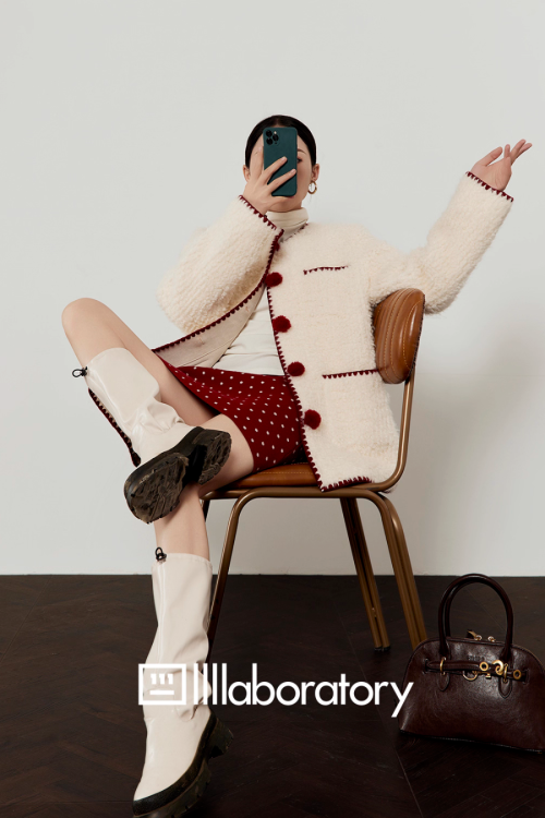 Red Pom-Pom Coat / Red Polka Dot Skirt