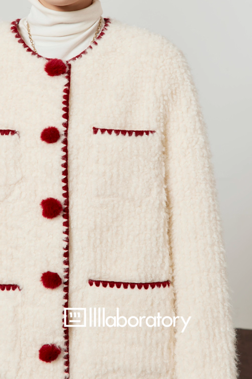 Red Pom-Pom Coat / Red Polka Dot Skirt