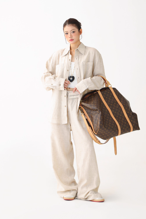 Relax Linen Long Sleeve Shirt / Wide Leg Pants