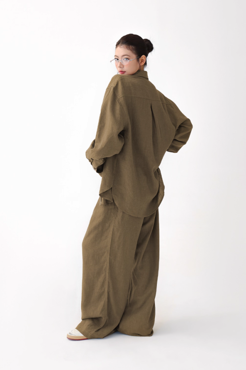 Relax Linen Long Sleeve Shirt / Wide Leg Pants