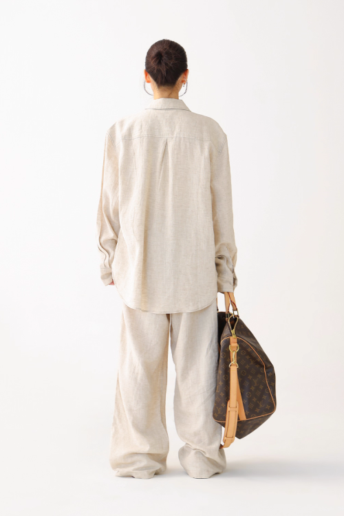 Relax Linen Long Sleeve Shirt / Wide Leg Pants