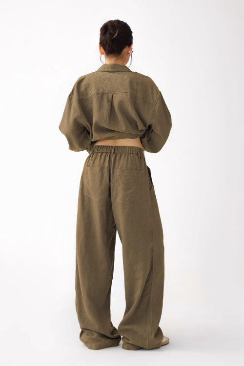 Relax Linen Long Sleeve Shirt / Wide Leg Pants