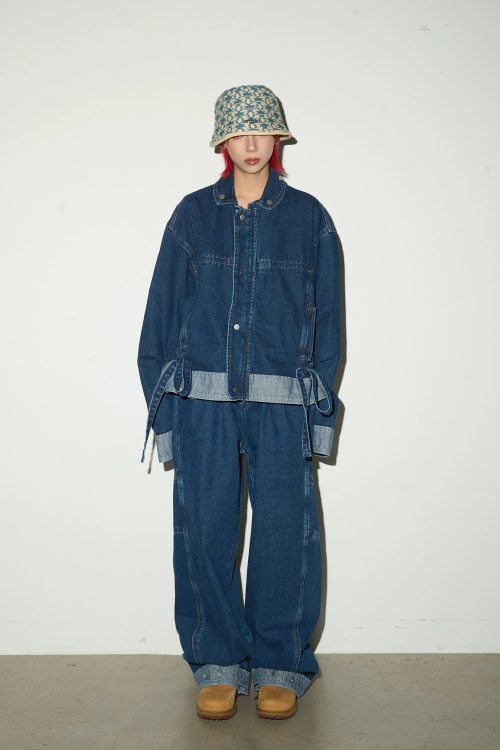 Retro Blue Denim Jacket / Wide Denim Pants