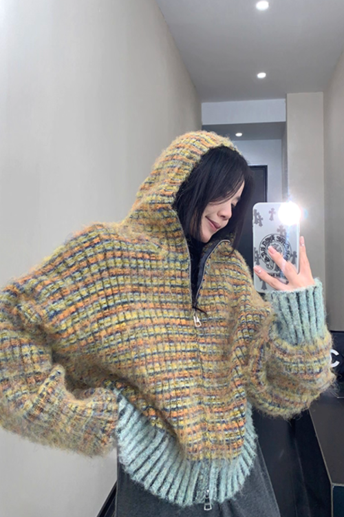 Retro Brushed Knit Hoodie