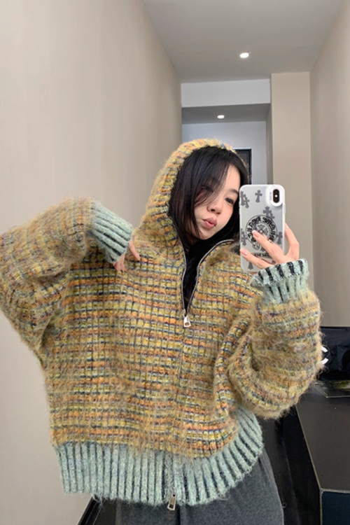 Retro Brushed Knit Hoodie