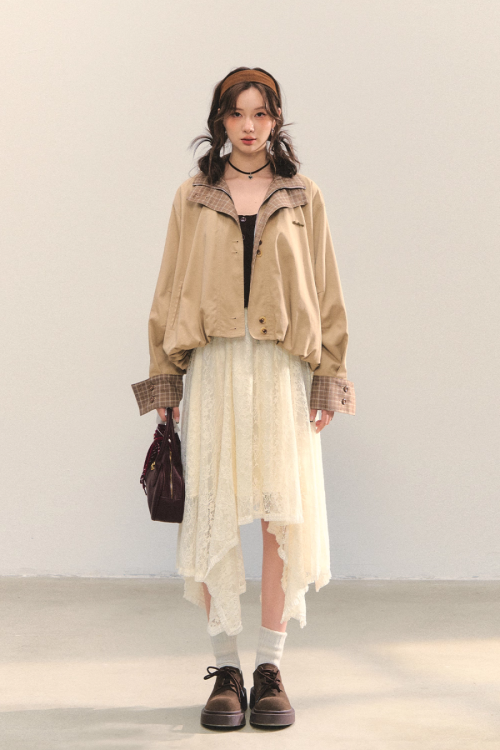 Retro Casual Khaki Jacket / Long-Sleeve Top