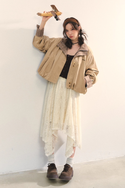 Retro Casual Khaki Jacket / Long-Sleeve Top