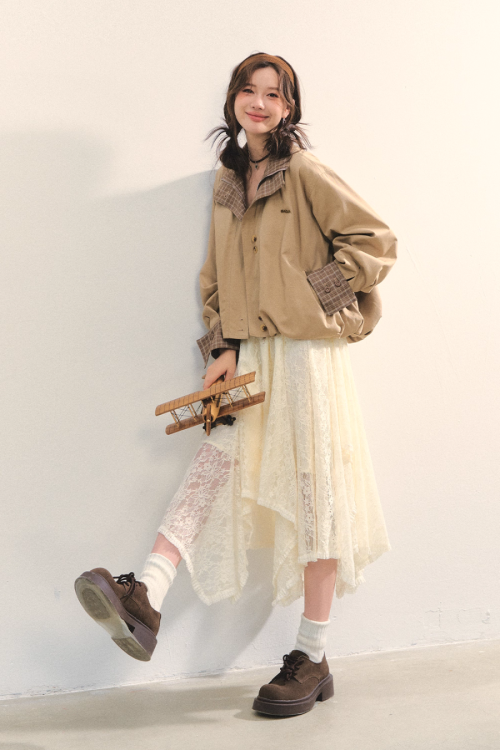 Retro Casual Khaki Jacket / Long-Sleeve Top