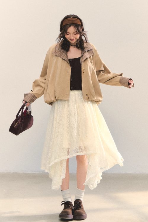 Retro Casual Khaki Jacket / Long-Sleeve Top