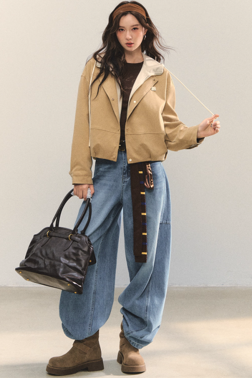 Retro Casual Khaki Jacket / Long-Sleeve Top