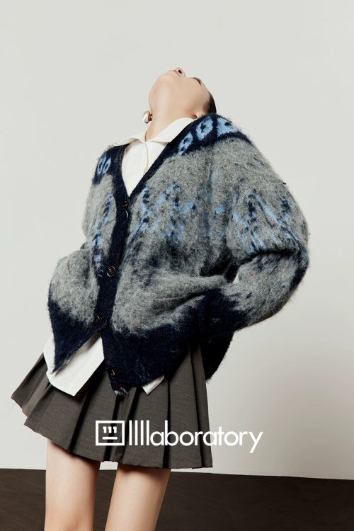 Retro Casual Knit Cardigan / Long Sleeve Shirt / Pleated Skirt