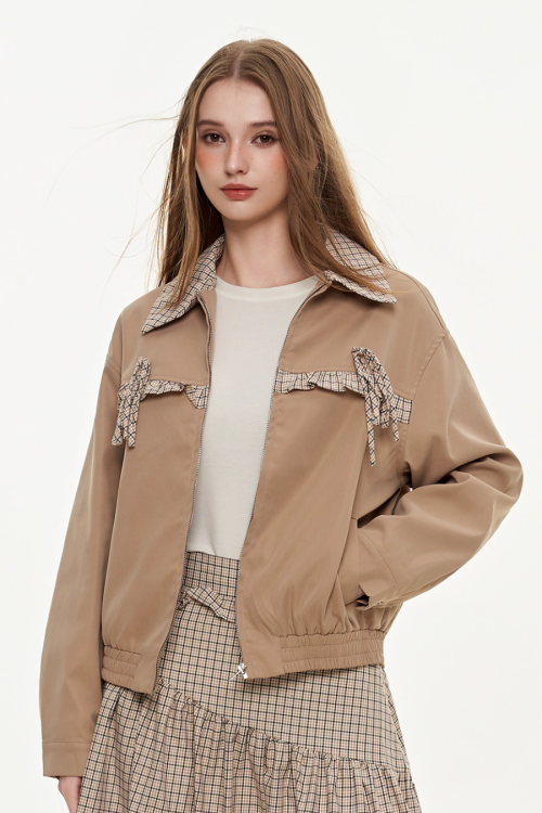 Retro Check Patchwork Jacket / A-Line Skirt