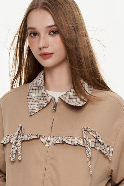 Retro Check Patchwork Jacket / A-Line Skirt