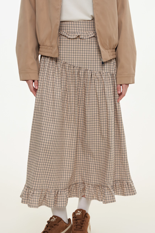 Retro Check Patchwork Jacket / A-Line Skirt