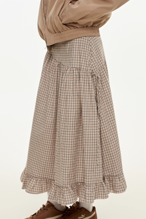 Retro Check Patchwork Jacket / A-Line Skirt