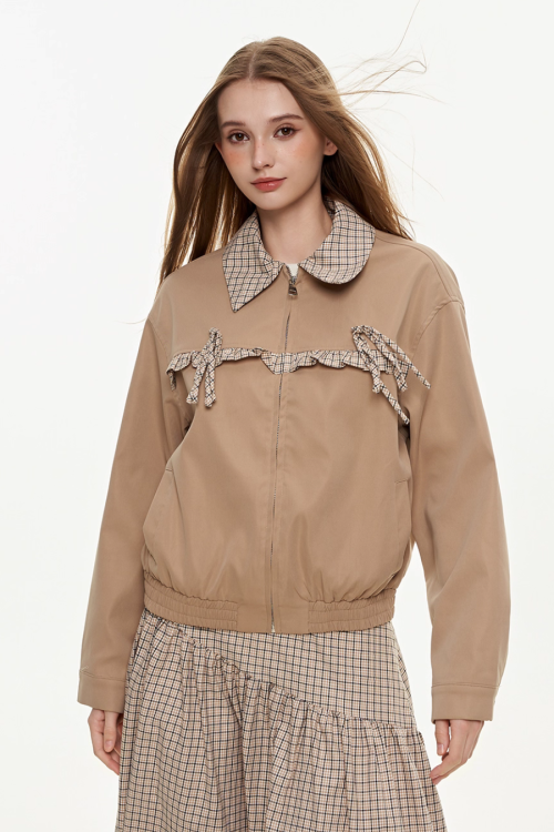 Retro Check Patchwork Jacket / A-Line Skirt