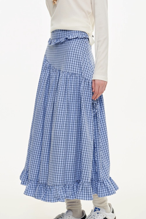 Retro Check Patchwork Jacket / A-Line Skirt