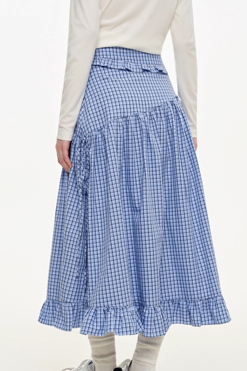 Retro Check Patchwork Jacket / A-Line Skirt