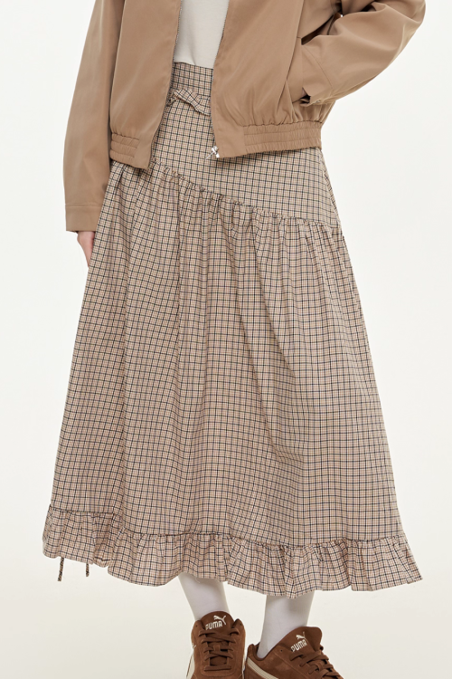 Retro Check Patchwork Jacket / A-Line Skirt
