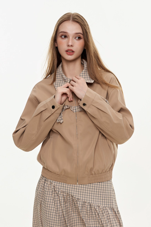 Retro Check Patchwork Jacket / A-Line Skirt