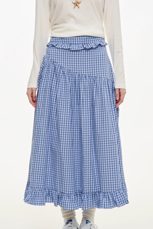 Retro Check Patchwork Jacket / A-Line Skirt