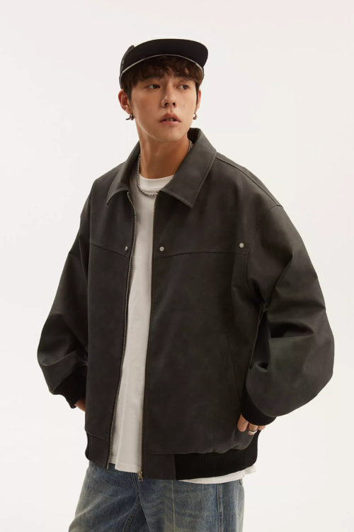 Retro Collar Leather Jacket