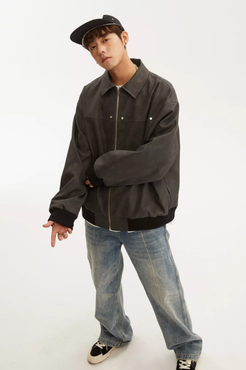 Retro Collar Leather Jacket