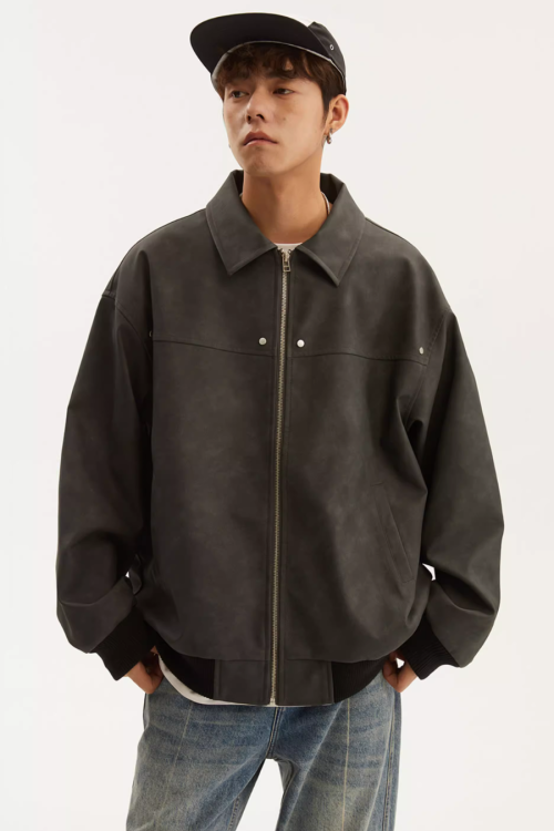 Retro Collar Leather Jacket