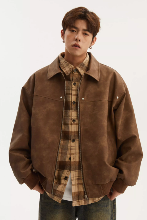 Retro Collar Leather Jacket