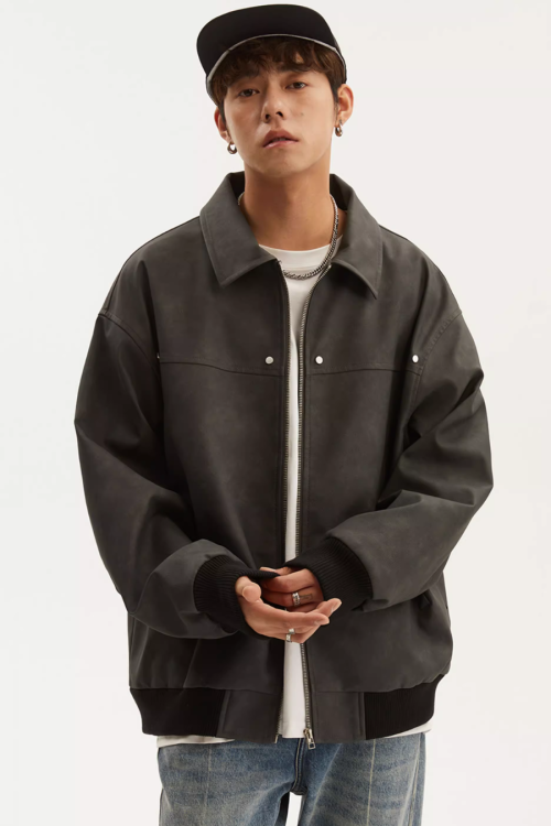 Retro Collar Leather Jacket