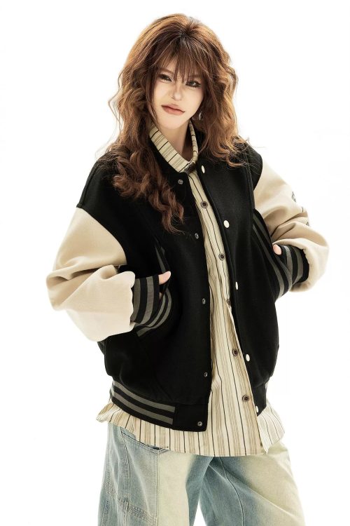 Retro Color Block Baseball Jacket