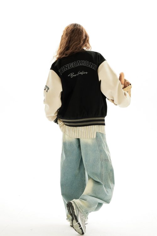 Retro Color Block Baseball Jacket