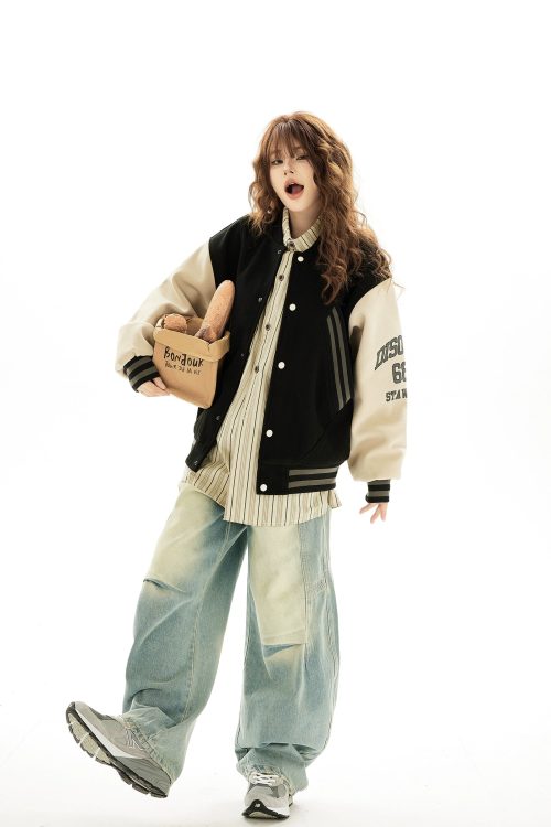 Retro Color Block Baseball Jacket