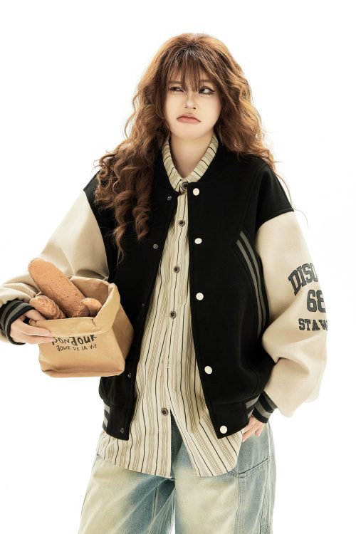 Retro Color Block Baseball Jacket