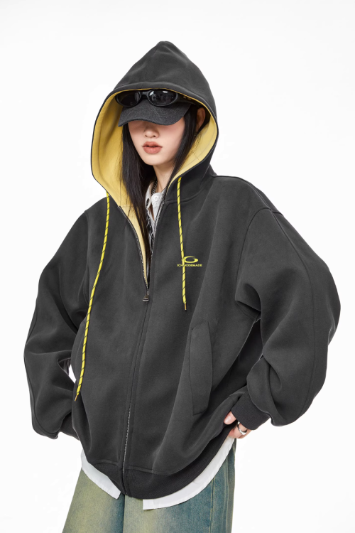 Retro Color Block Zip Hoodie