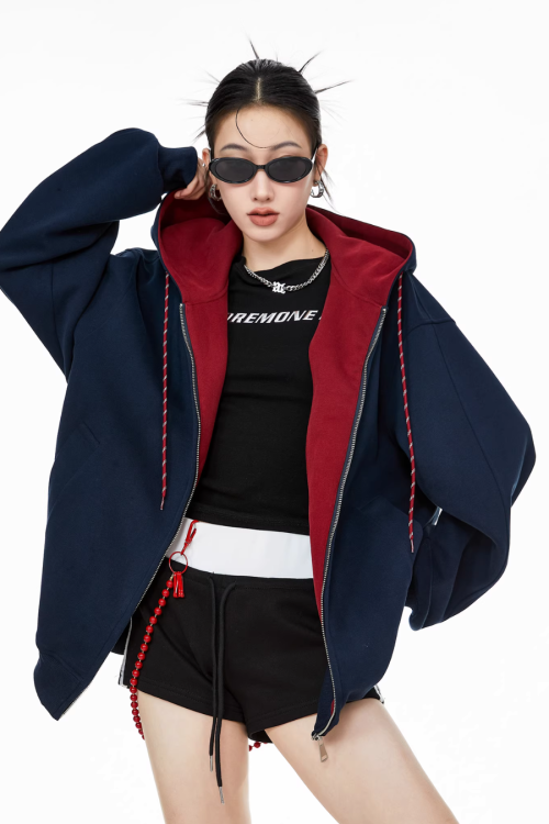 Retro Color Block Zip Hoodie