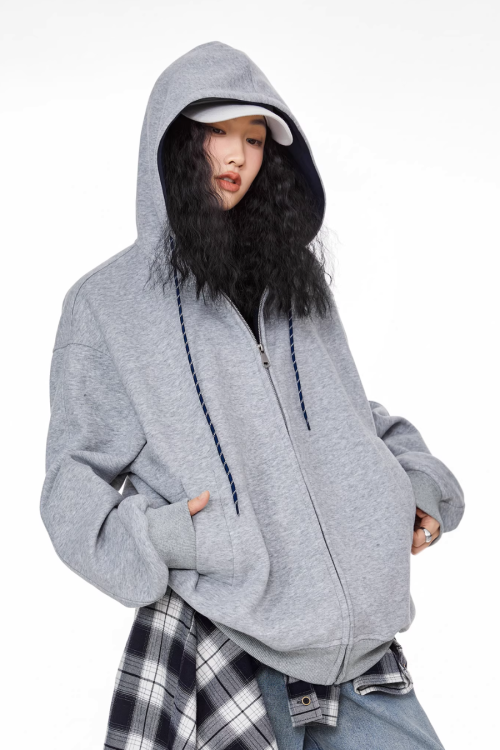 Retro Color Block Zip Hoodie