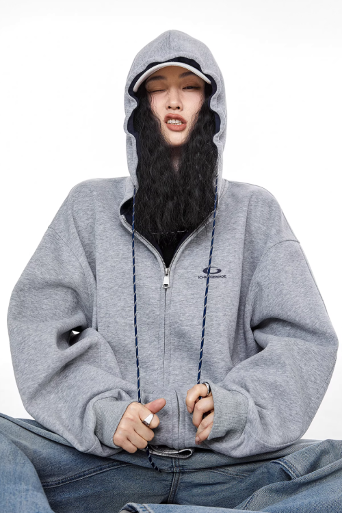 Retro Color Block Zip Hoodie