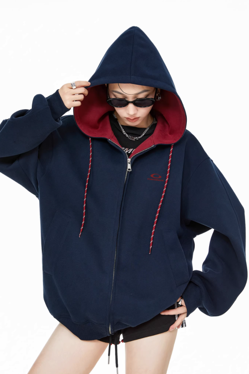 Retro Color Block Zip Hoodie