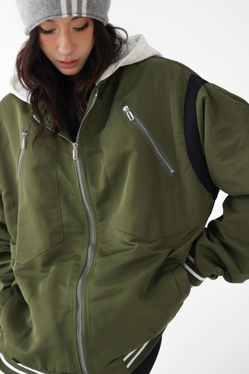 Retro Color Patchwork Hood Jacket