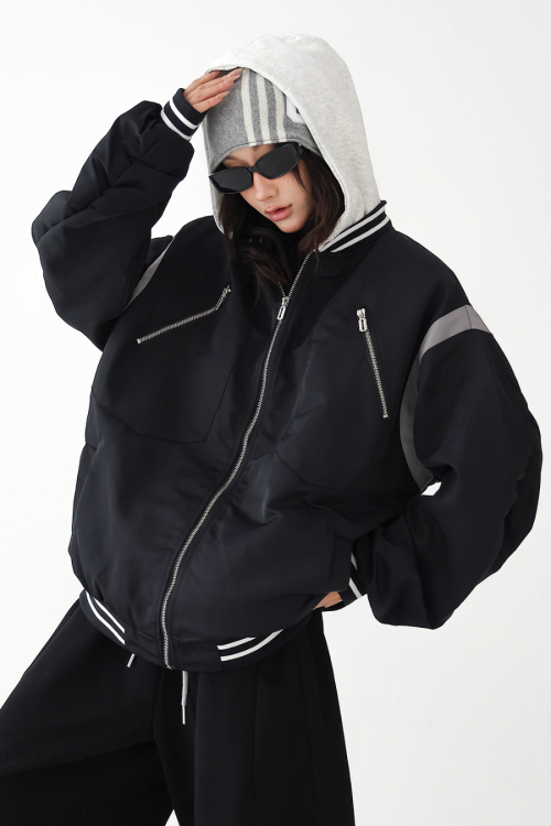 Retro Color Patchwork Hood Jacket