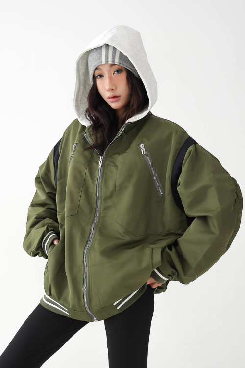 Retro Color Patchwork Hood Jacket