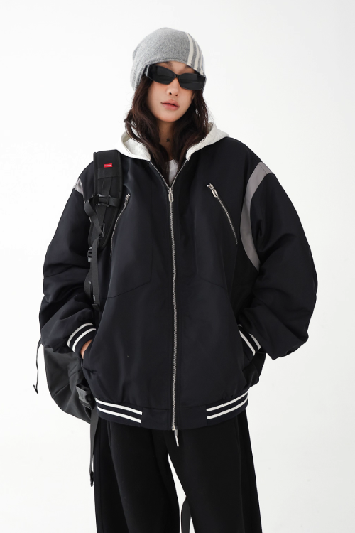 Retro Color Patchwork Hood Jacket