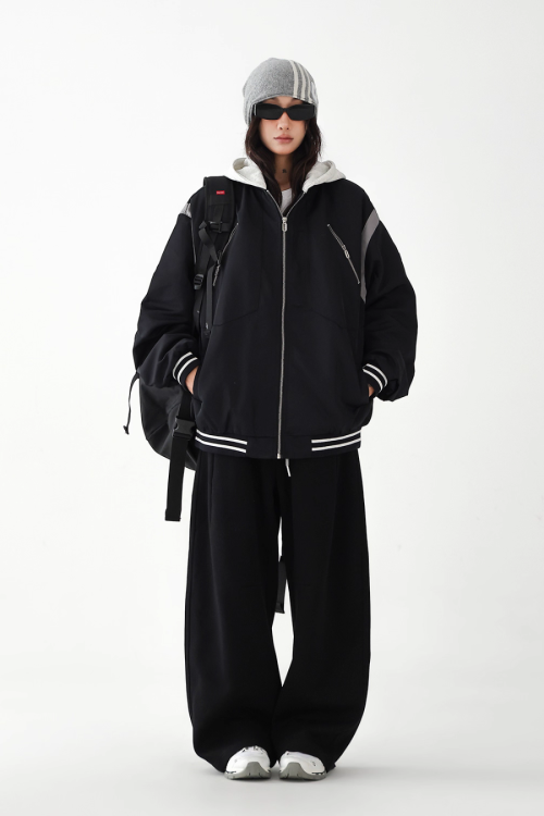 Retro Color Patchwork Hood Jacket