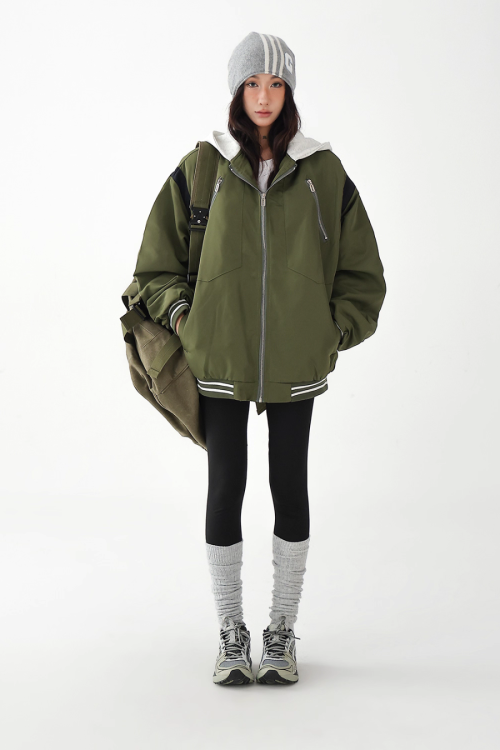 Retro Color Patchwork Hood Jacket